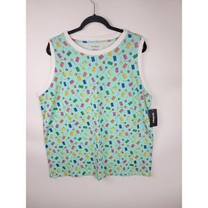 Tomboyx Tank Top Gummy Bear Lollipop Print Aqua White Trim Size XL NWT